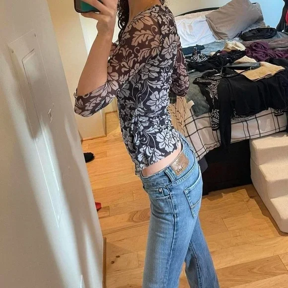 Black and White Floral Wrap Blouse - Picture 2 of 4